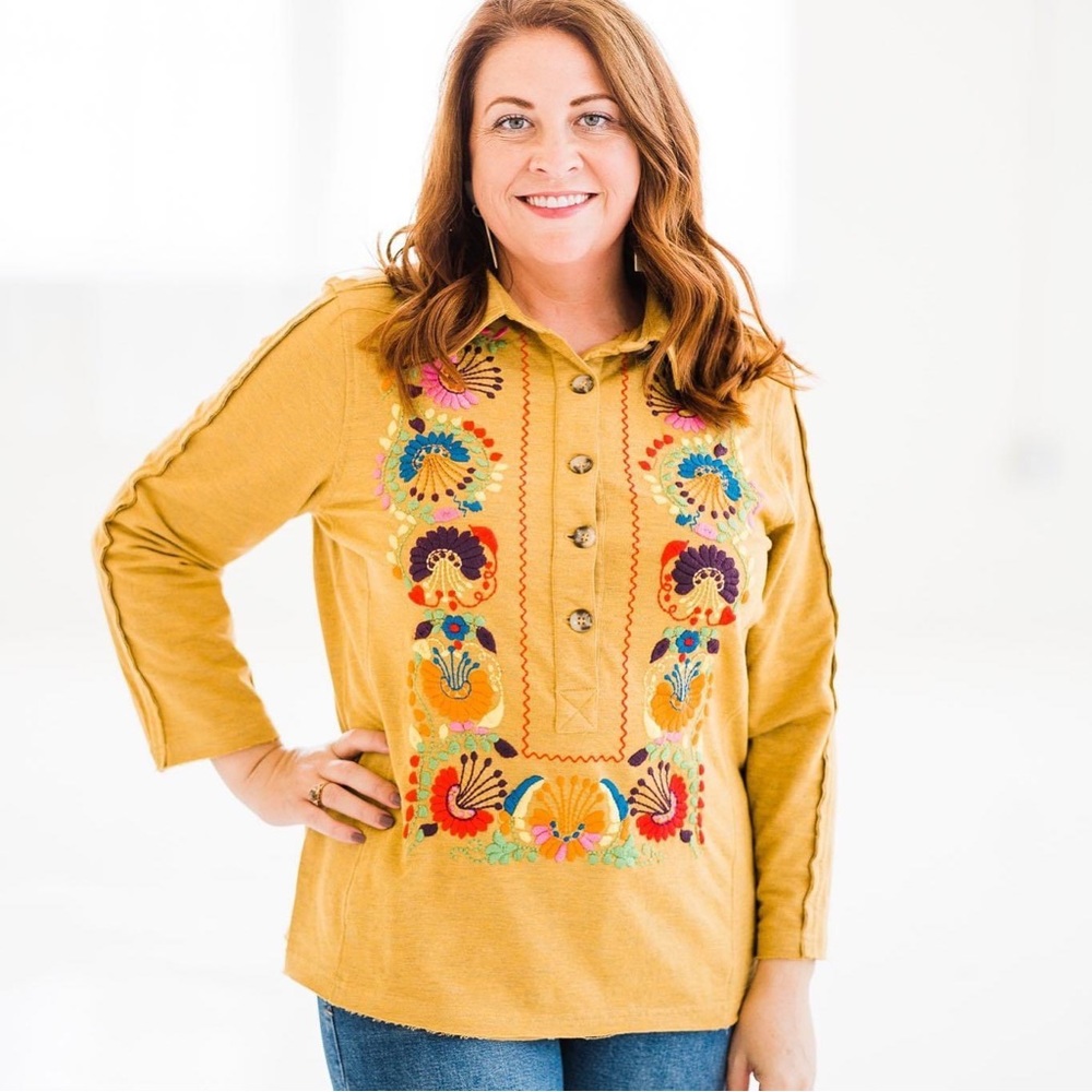 SISTER MARY Isabel floral colorful embroidered blouse size S/M NWT - Picture 3 of 5